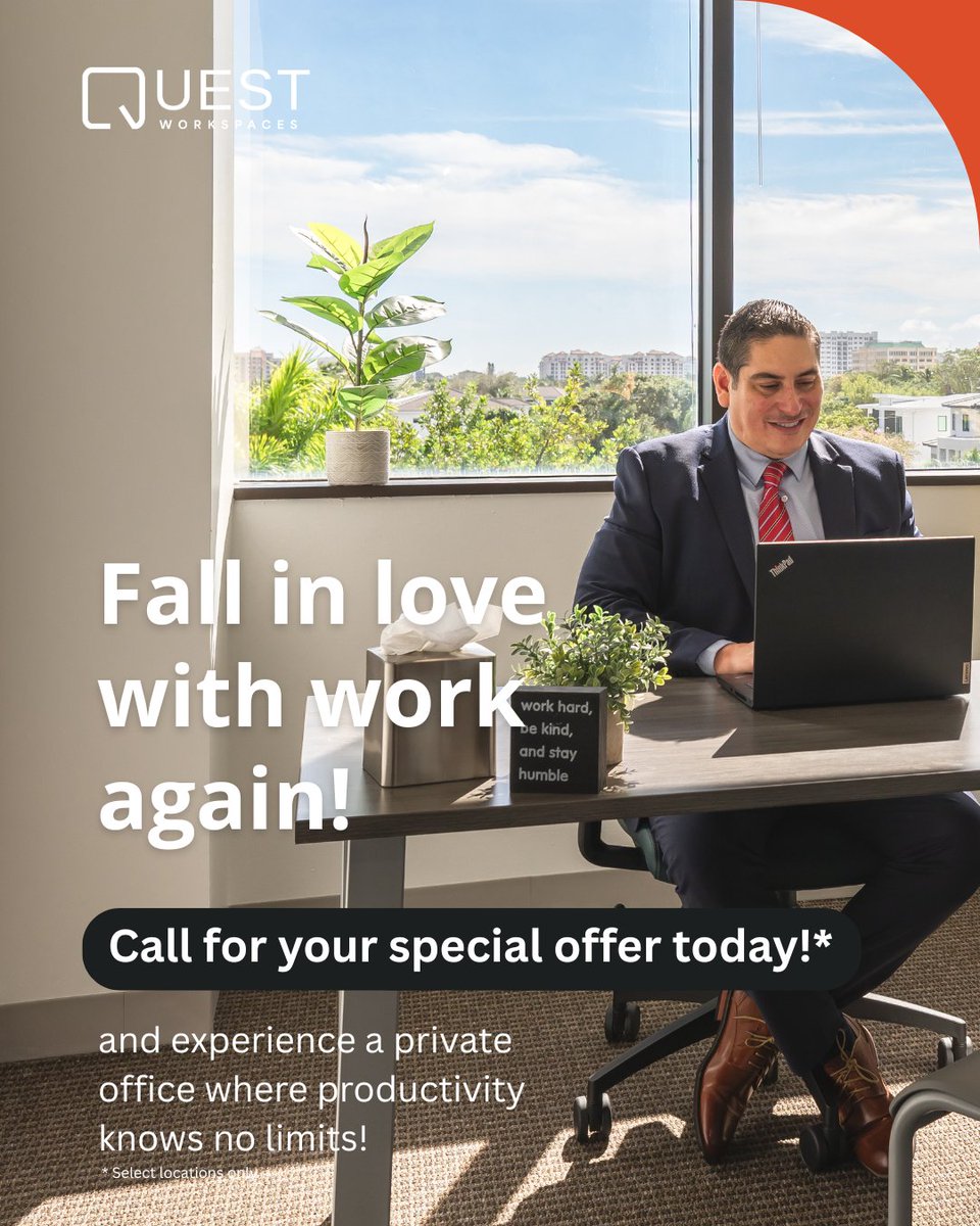 Questworkspaces's tweet image. Your workspace should motivate you - not stress you. Find your spark at Quest Workspaces.

hubs.li/Q03PRHT70
#QuestWorkspaces #FallInLoveWithWork #Coworking