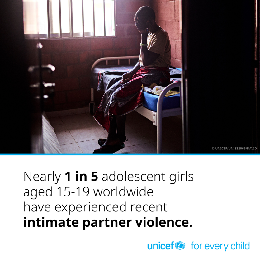 UNICEF's tweet photo. Every girl has the right to feel safe at home, in her relationships and in her community.

But too many are living in fear of someone they should be able to trust.

This is a violation of their rights. We must protect girls from all forms of violence. Now. #GirlGoals https://t.co/0XHl94P28Q
