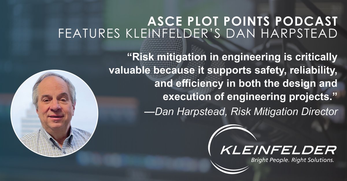 KleinfelderHQ's tweet image. Kleinfelder’s Dan Harpstead, part of the ASCE Committee on Claims Reduction and Management, was recently featured on the ASCE Plot Points podcast!
Listen and learn more! 🎧 asce.org/publications-a… 
#WeAreKleinfelder #ASCE #PlotPoints #RiskMitigation #Engineering  #Podcast