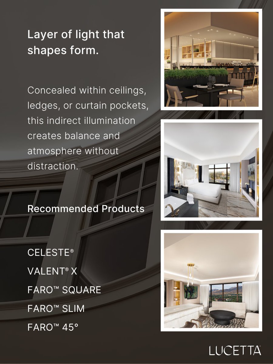 LightingLucetta's tweet photo. At Lucetta, we elevate cove lighting into an art form. Every system is meticulously engineered to deliver flawless diffusion, balanced illumination, and effortless specification. The result is illumination that feels timeless, elegant, and perfectly composed.

#LightingSolutions https://t.co/CaPrYVMz6I