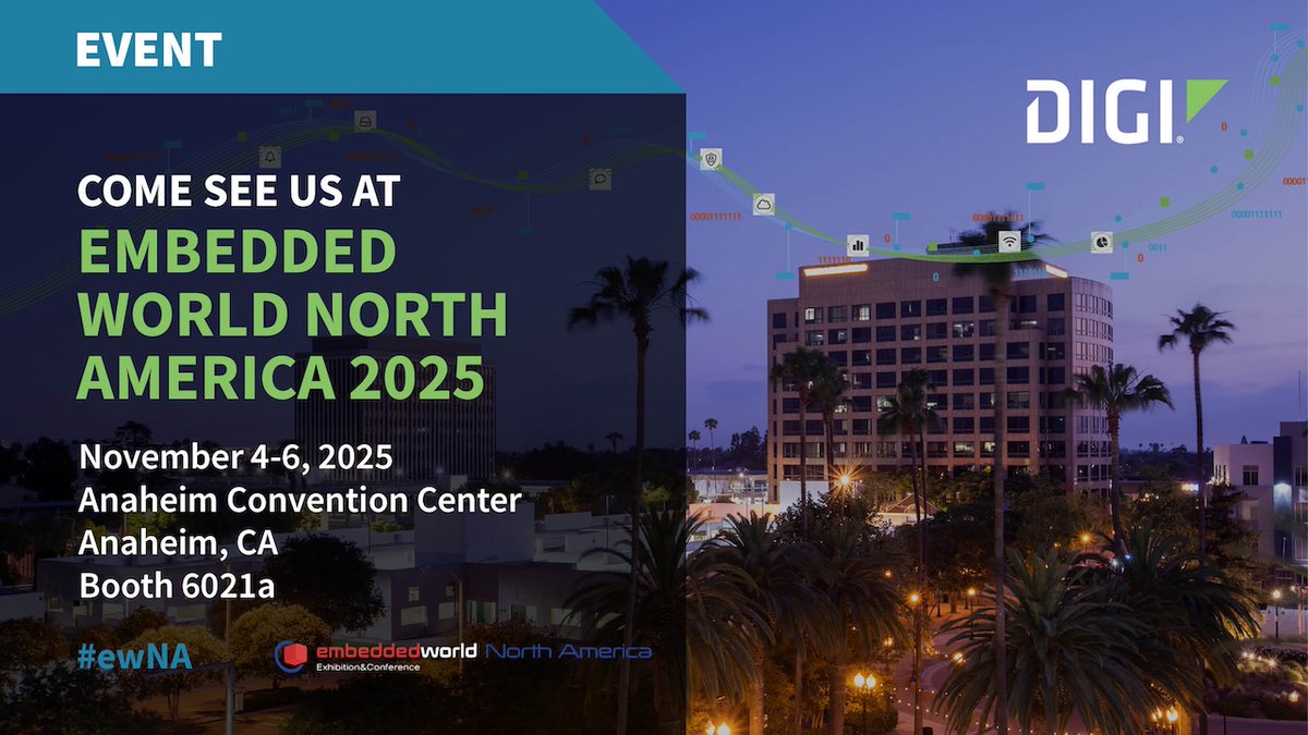 digidotcom's tweet image. Digi is heading to #ewNA! Stop by Booth 6021a to explore the latest in #embedded solutions, including a demo of the Digi ConnectCore® MP25 SOM, built on STMicroelectronics’ powerful STM32MP25 multicore microprocessor. #IoT For more details, visit our page: hubs.ly/Q03PPGs60
