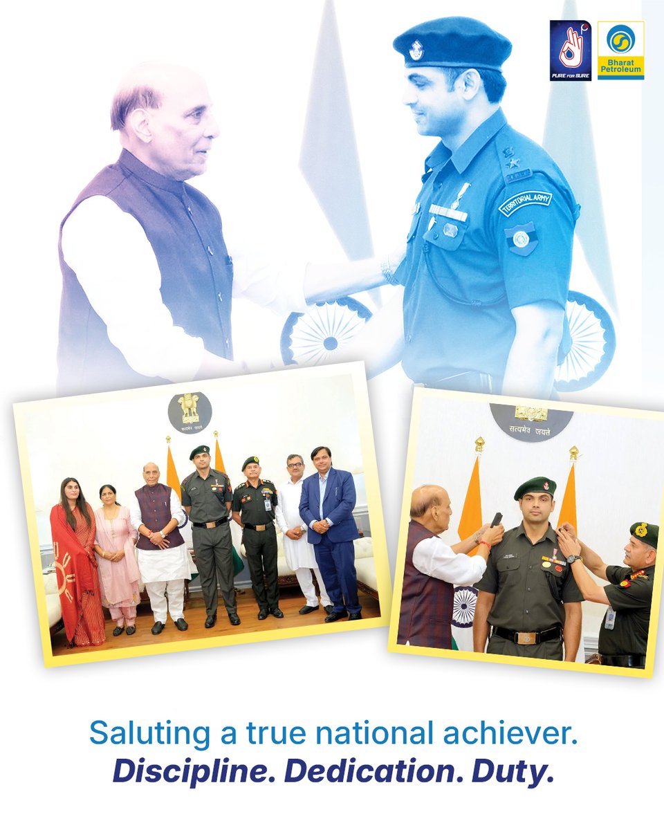 Saluting a true national icon! 🇮🇳

Congratulations to Neeraj Chopra on being conferred the honorary rank of Lieutenant Colonel in the Territorial Army by the Honourable Union Minister of Defence, Shri Rajnath Singh.

From ruling the world stage with strength and precision to