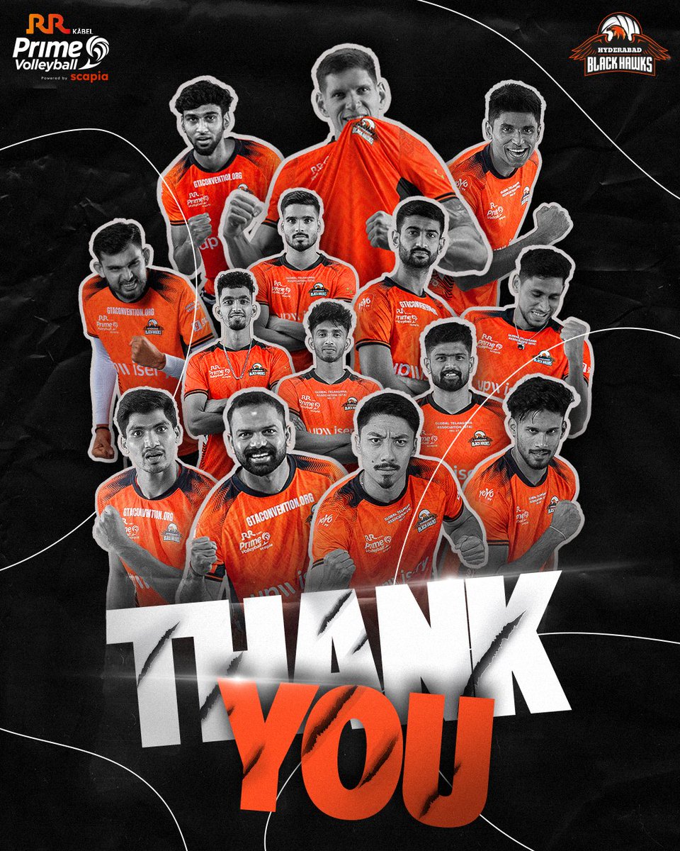 blackhawkshyd's tweet photo. ఈ ప్రయాణంలో భాగమైన ప్రతి ఒక్కరికీ ధన్యవాదాలు. 🧡🖤 

బ్లాక్ హాక్స్ సైన్ ఆఫ్ 👊

#HawkAttack
#HyderabadBlackHawks
#AsliVolley #PrimeVolley https://t.co/i9WrMypnNz