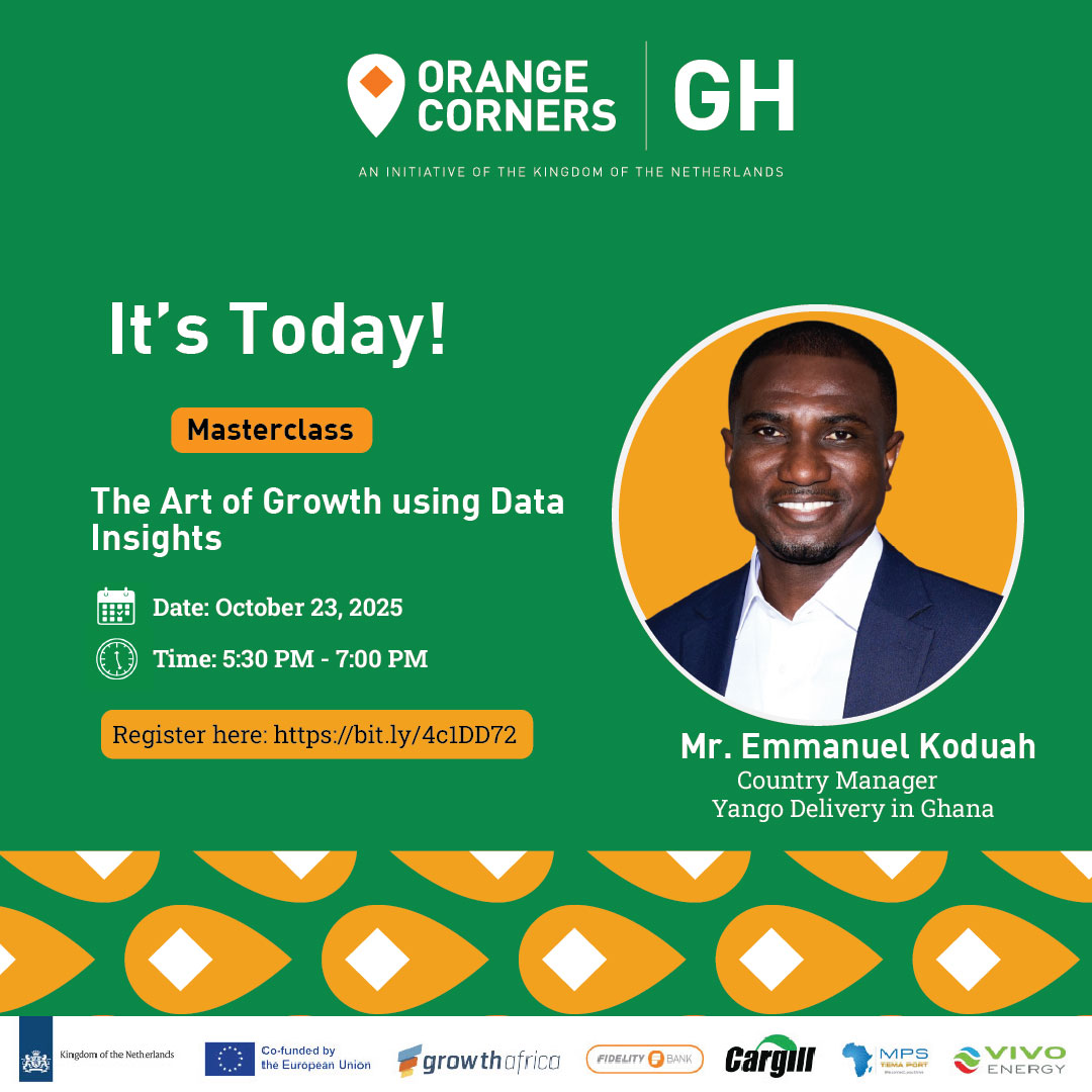 IT’S HAPPENING TODAY
What if data became your compass for growth?

Join us for The Art of Growth Using Data Insights Masterclass with Emmanuel Koduah, Country Manager, Yango Delivery in Ghana

🗓️ Oct 23 | ⏰5:30–7:00 PM
📍 Buro, Plot 7, Osu
🔗 Register: bit.ly/4c1DD72