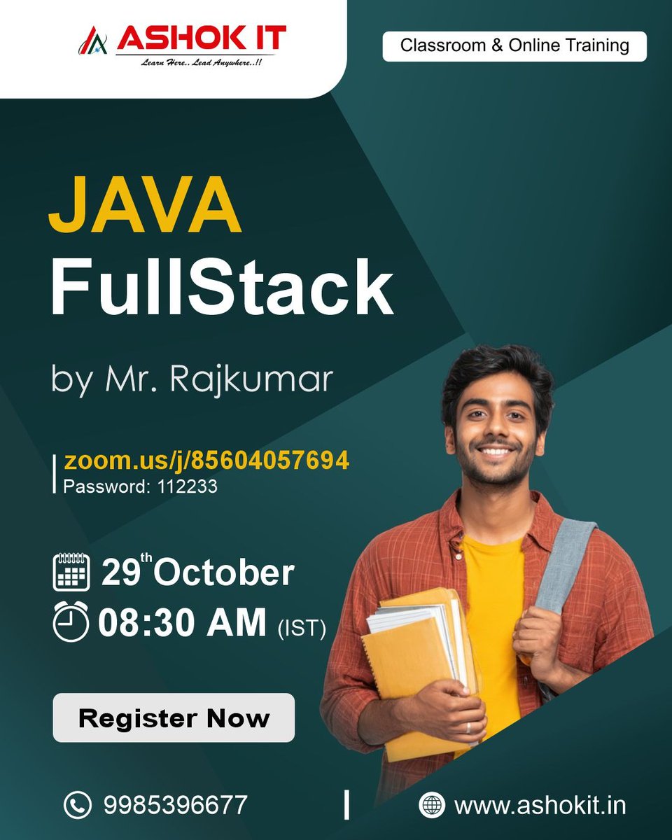 ashokitschool's tweet image. 💻 Become a Full Stack Java Developer – From Zero to Job Ready!
📲 Register Now: tr.ee/OeT3ZA
🚀 Trainer: Mr. Rajkumar
📅 Start Date: 29th October
⏰ Time: 08:30 AM (IST)
#JavaFullStack #FullStackDeveloper #JavaTraining #AshokIT #LearnJava #SpringBoot #WebDevelopment