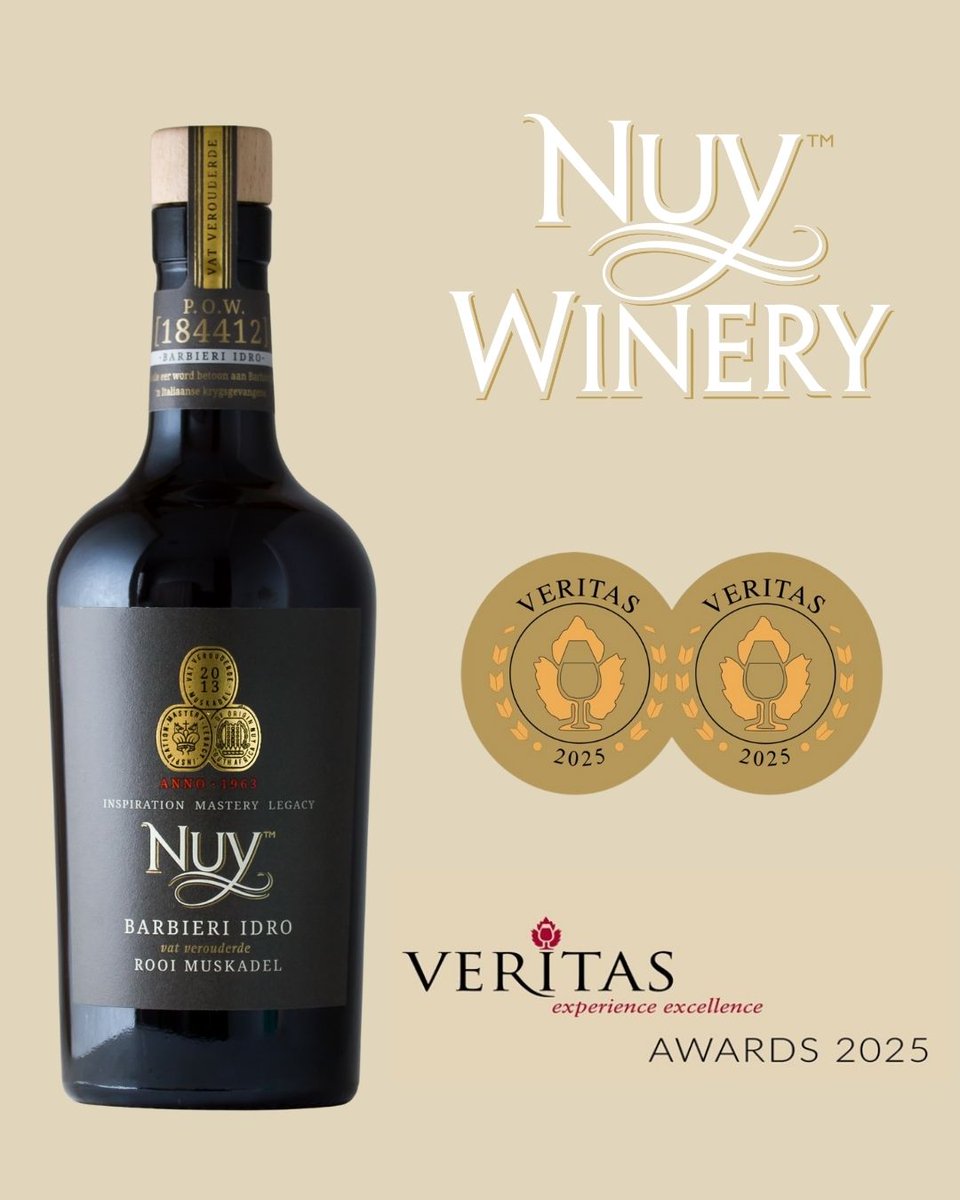Amazing news! Nuy Winery Barbieri Idro Vatverouderde Rooi Muskadel 2017 is one of the 5 most high scoring wines at the 2025 <a href="/veritasawards/">Veritas Awards</a>!

Read more on this article by Mike Froud of <a href="/TopWineSA/">Top Wine SA</a> - topwinesa.com/veritas-awards…

#VeritasAwards #ExperienceExcellence