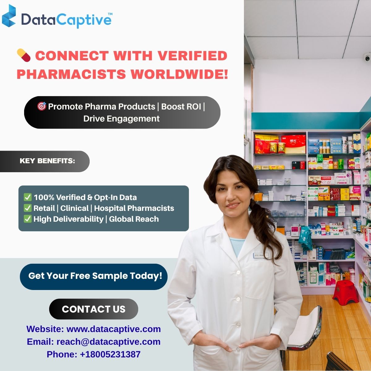 RubyMathew007's tweet image. 💊 Reach verified pharmacists with #DataCaptive’s Pharmacist Email List!

Promote your products to retail, hospital &amp;amp; clinical pharmacists worldwide.

🚀 Boost engagement, conversions &amp;amp; ROI.

📩 Get your free sample today- tinyurl.com/2f284dd5

#PharmacistEmailList #pharmacy