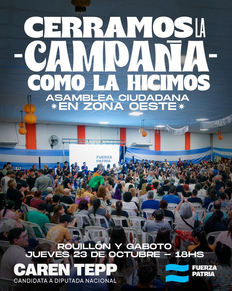 Ni actos grandilocuentes, ni discursos vacíos de contenido. Terminamos la campaña como la hicimos, no hablando sino escuchando. Nos vemos esta tarde! 💪🇦🇷 #FuerzaPatria