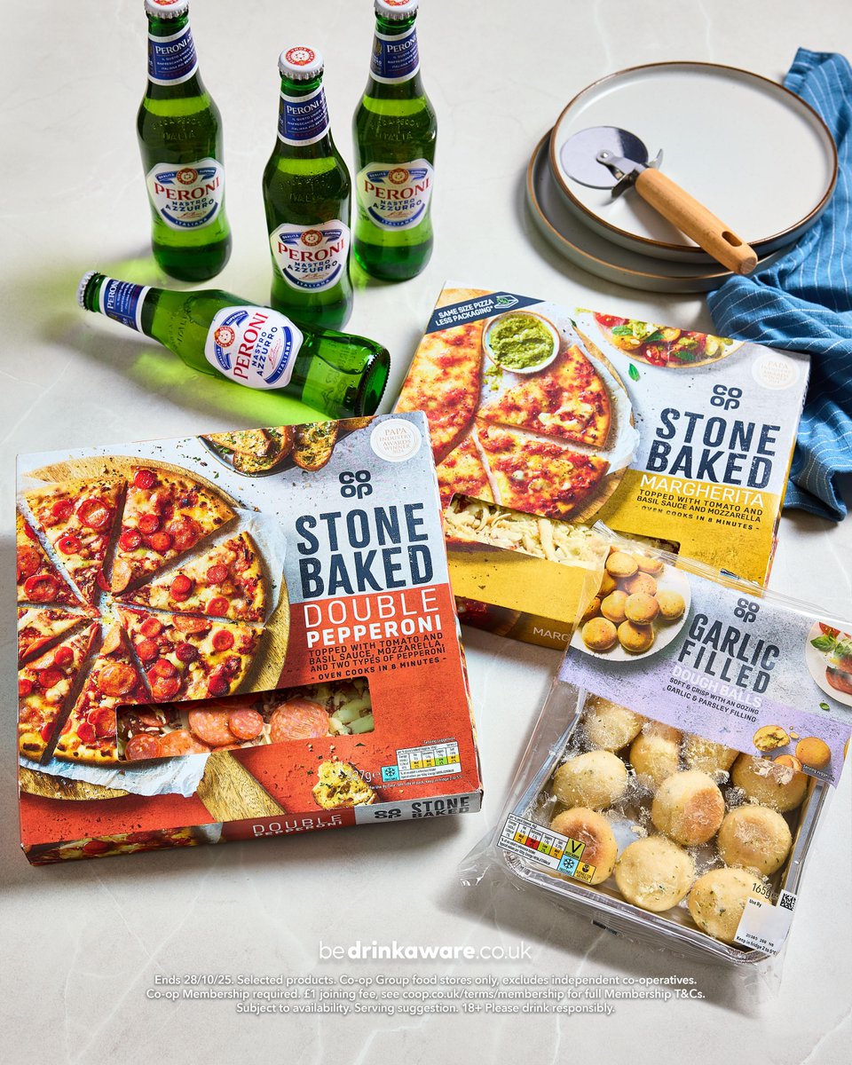 Two pizzas, a side and drinks, just £10 for <a href="/coopuk/">Co-op</a> members 🍕 Night in = sorted ✅