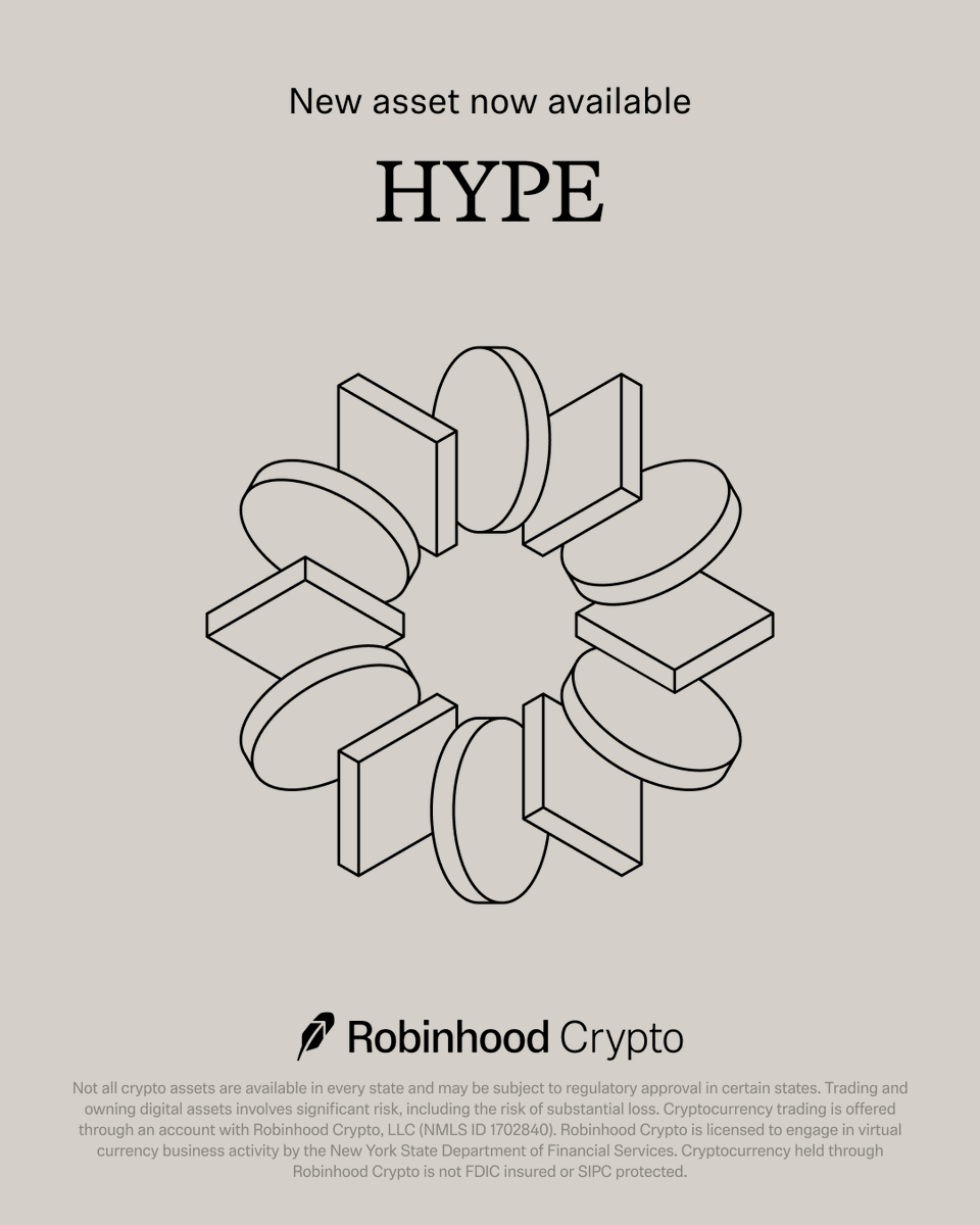 Robinhood Crypto가 HYPE 토큰 거래 가능 발표