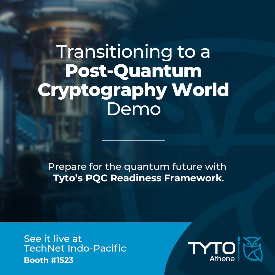 TytoAthene's tweet image. Join us at Booth #1523 during TechNet IndoPac to explore Tyto’s Post-Quantum Cryptography Readiness Framework, designed to help agencies evaluate and enhance encryption maturity across algorithm adoption, key management, workforce skills, and supply chain readiness.