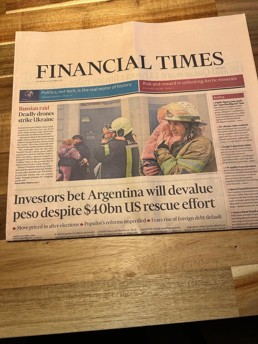 El <a href="/FT/">Financial Times</a> titula "Los inversores apuestan a que Argentina devaluará el peso pese al esfuerzo de rescate de 40.000 millones de dólares."

Sin comentarios 😶