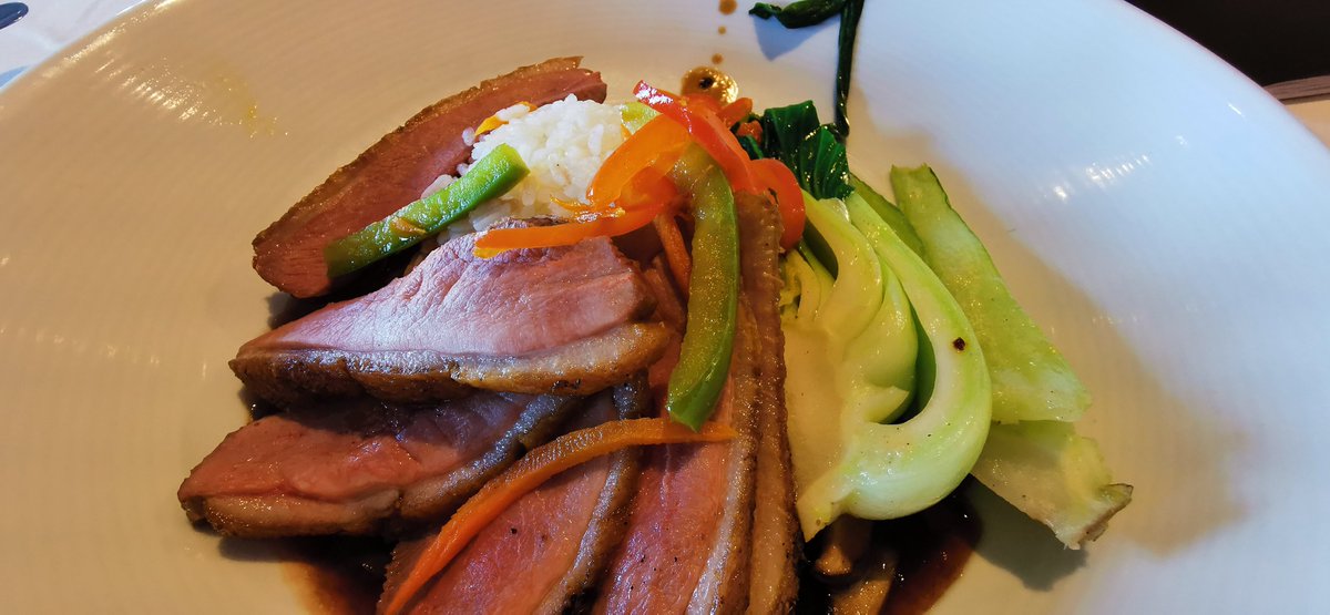 TERIYAKI DUCK BREAST
Jasmine Rice,Bok Choy,Shitake Mushrooms

You'd expect to find a dish of this quality served in a speciality dining venue onboard your #cruise ship

BUT, this was in the complimentary MDR on #celebrityapex 
AND, it wasn't even dinner,but from the #lunch menu!
