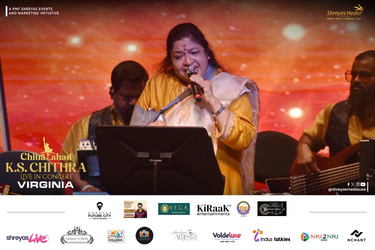 shreyasgroup's tweet photo. Every note, every smile turns into pure music❤️‍🔥

Candid moments of the legendary #KSChithra Garu weaving magic on stage with her soul-stirring melodies. 💫

Event By @shreyasgroup✌

#KSChithraLiveInConcert

@KSChithra @shreyasmedia @shreyasmediausa @theshreyaslive
#KSChithraConcert #SingerChithra #KSChithraLiveInVirginia #Virginia #KSChithraConcertInUSA #ChithraLahariInUSA #ShreyasMedia #ShreyasGroup #ShreyasMediaUSA #ShreyasLIVE