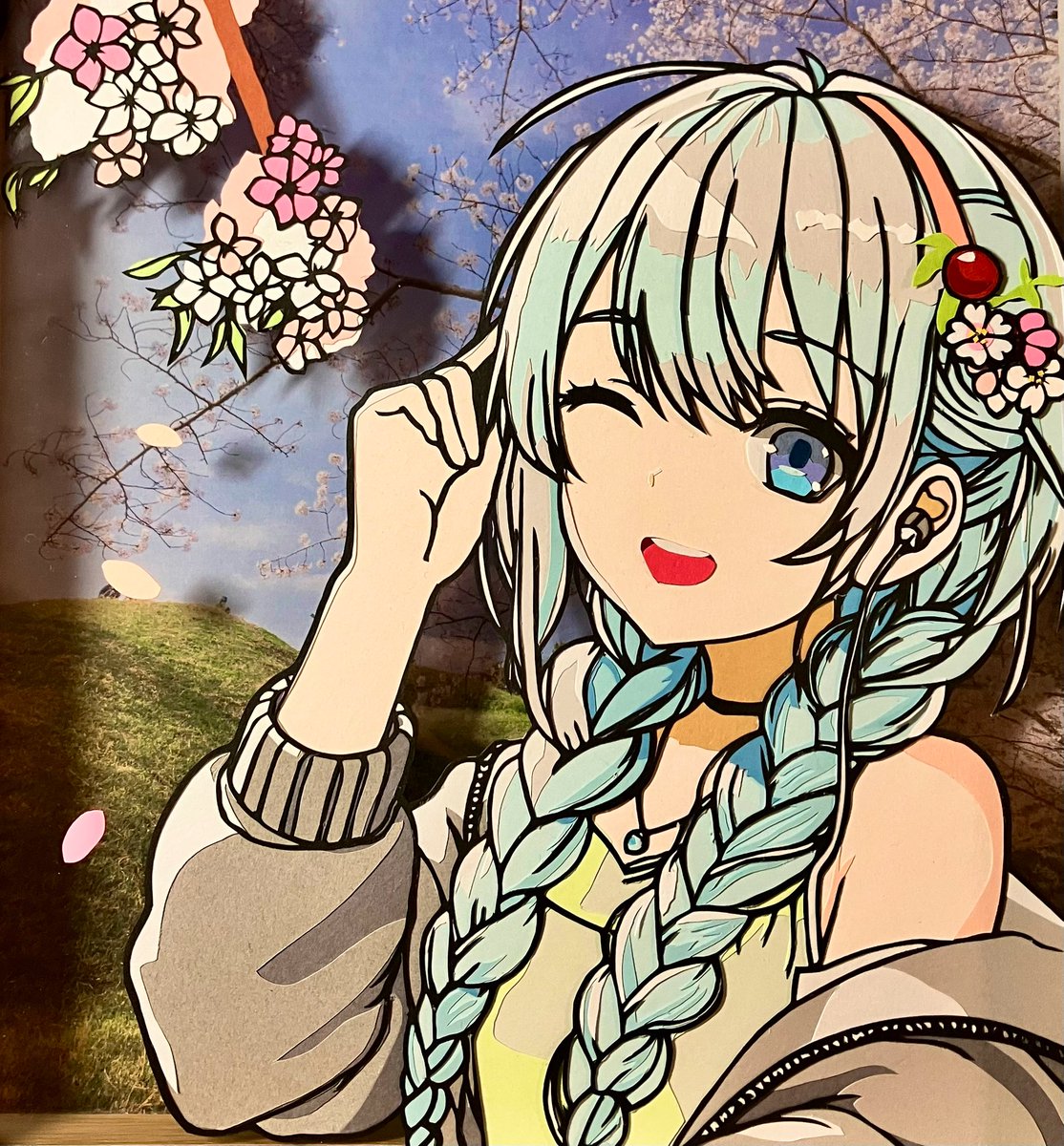 shikitsuzuri's tweet image. 【❄️冬少女の春🌸】
完成しましたー❗️
冬が終わって訪れた春。
桜に笑う顔は少女らしいですね☺️
どんな曲が好きなんでしょうか👀
#切り絵 #季節と少女 #オリジナル #PapercutArt
#自キャラが誰かの性癖に刺さってほしい