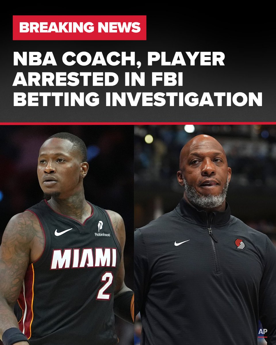 BREAKING | Miami Heat guard Terry Rozier and Trail Blazers' coach Chauncey Billups have been arrested in a federal gambling probe, sources say. kgw.com/article/news/n… 

(Photos: The Associated Press)