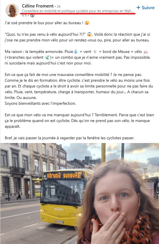 LinkedIn c'est quand même un autre monde.

En résumé, la dame a pris le bus.