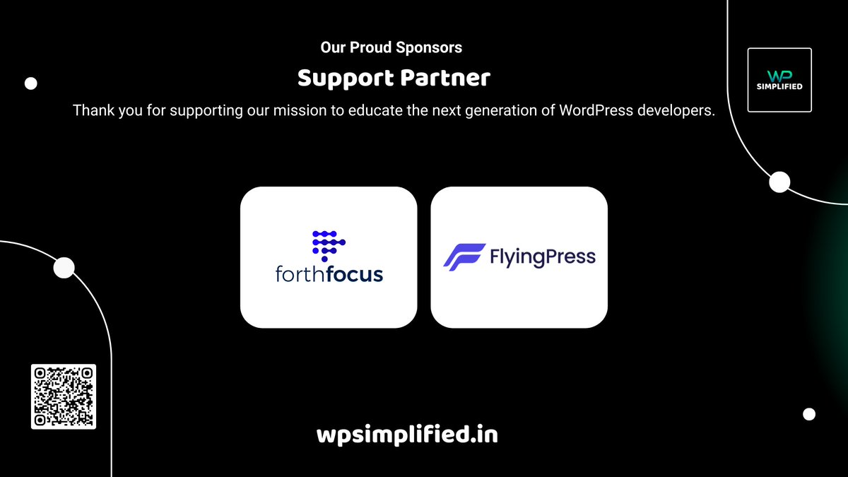 Excited to welcome <a href="/ForthFocusGroup/">ForthFocus</a>  &amp; <a href="/FlyingPress_/">FlyingPress</a>  as Support Partners for our Free 3-Month WordPress Training Program! 

🙌 Empowering the next generation of WP professionals across India.

👉 wpsimplified.in/wordpress-trai…

#WordPress #WPCommunity #FlyingPress #ForthFocus