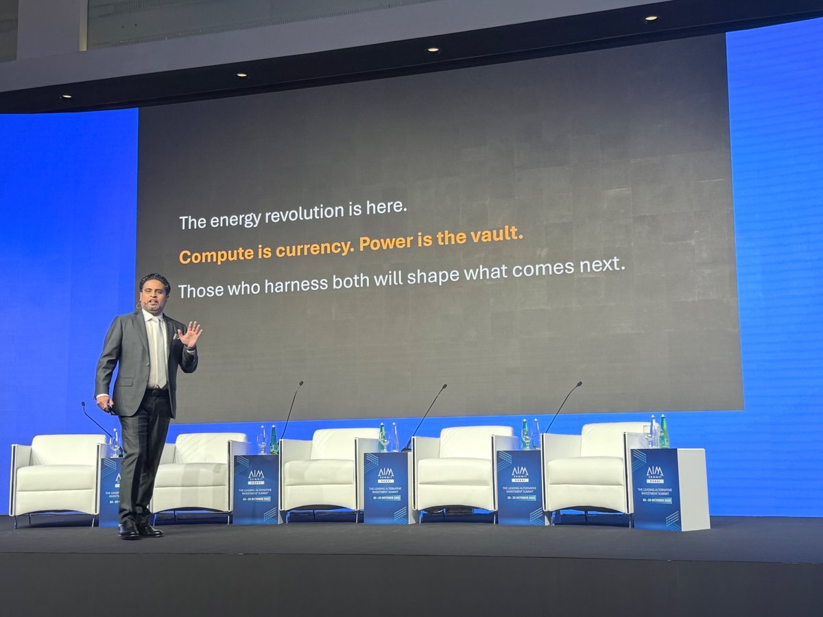 Today in Dubai at the AIM Summit, our CFO <a href="/theRealSalKhan/">Salman Khan</a> spoke about maximizing the value of each megawatt. Electrons are the new oil and companies who own and operate electrons will be successful in the AI revolution. 

At <a href="/MARA/">MARA</a>, we want to manage large amounts of power and