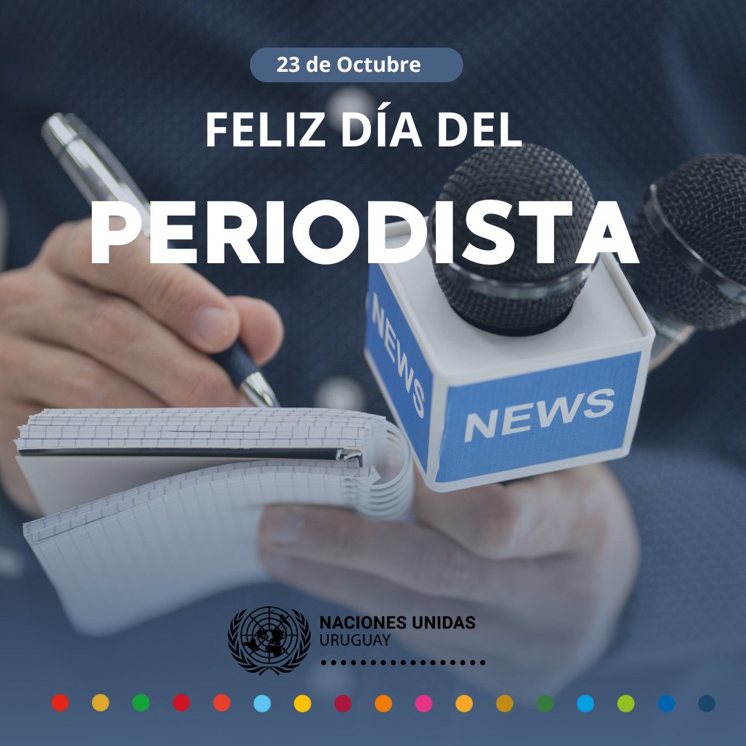 ONUUruguay's tweet photo. Hoy Uruguay celebra el Día del Periodista y de las y los Trabajadores de los Medios.
Desde ONU agradecemos su labor: informar con rigor, abrir debates y garantizar derechos. El desarrollo sostenible necesita periodismo libre porque: sin libertad de prensa no hay democracia #ODS16 https://t.co/QIoDGOWp4V