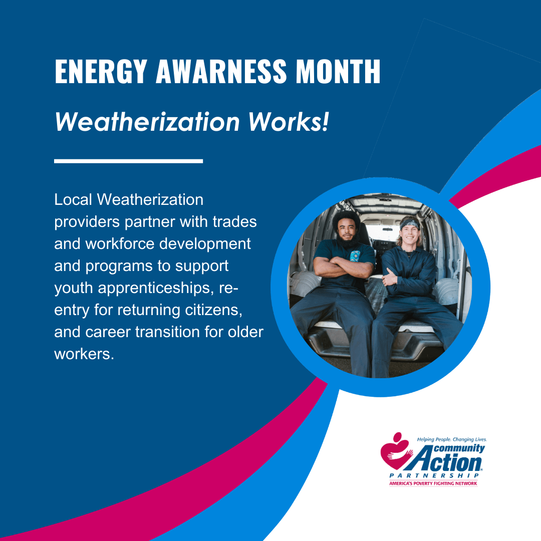 CAPartnership's tweet image. Local #Weatherization providers partner with local workforce development and trades programs to meet the needs of their community, such as re-entry for returning citizens, and career transition for older workers. #EnergyAwarenessMonth #WeatherizationWorks