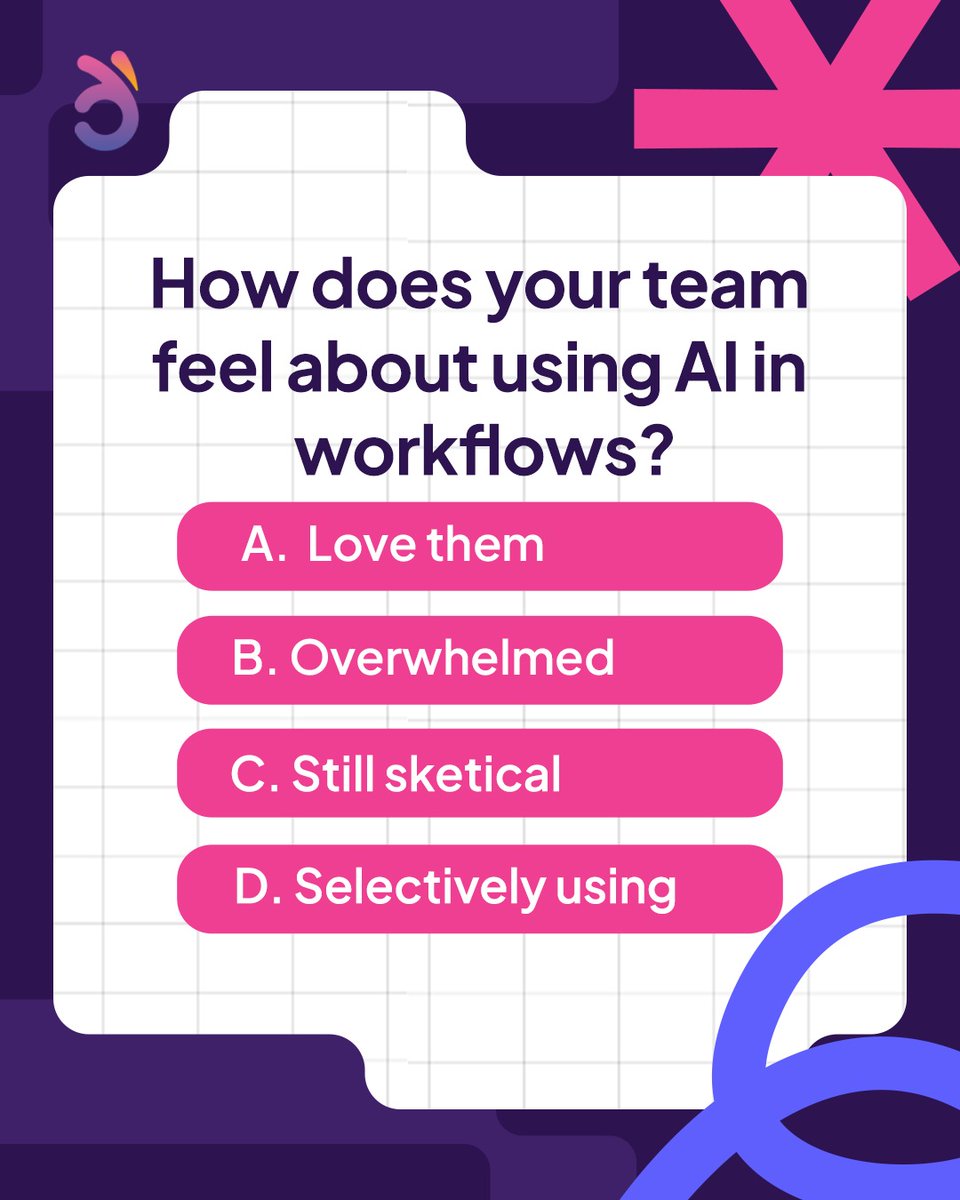 ReallyGreatTech's tweet image. How does your team REALLY feel about AI in workflows? 🤖

VOTE BELOW! 👇A. Love them (Full Speed Ahead!) B. Overwhelmed (Too much, too fast) C. Still skeptical (Need more proof) D. Selectively using (Trying it where it makes sense)

Let us know your team&apos;s current sentiment!