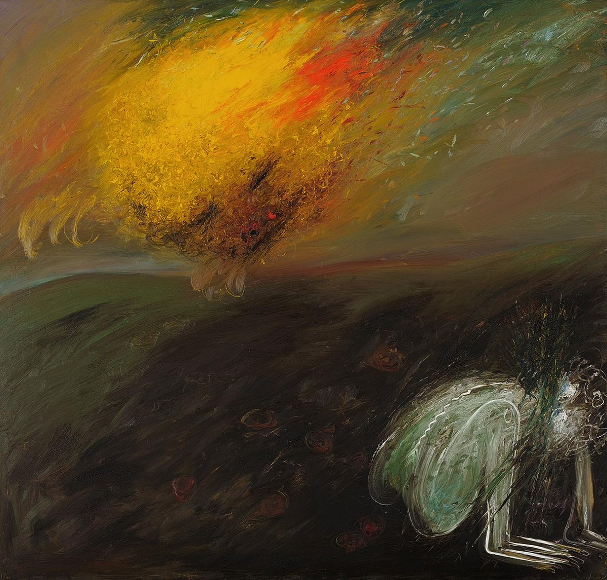 hastifliche's tweet image. Arthur Boyd, Lion&apos;s Head on Fire and Nebuchadnezzar Eating Grass (1968)