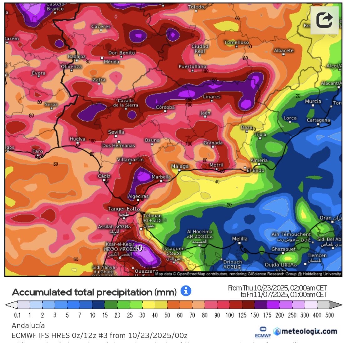 Tras estar meditando un rato miembros  de la última actualización del modelo determinista (ECMWF/IFS) puedo decir que la última semana del mes y la primera de noviembre tienen alta probabilidad de dejar más de 100l/m2 y ser semanas de lluvia como Dios manda. Seguiremos observando