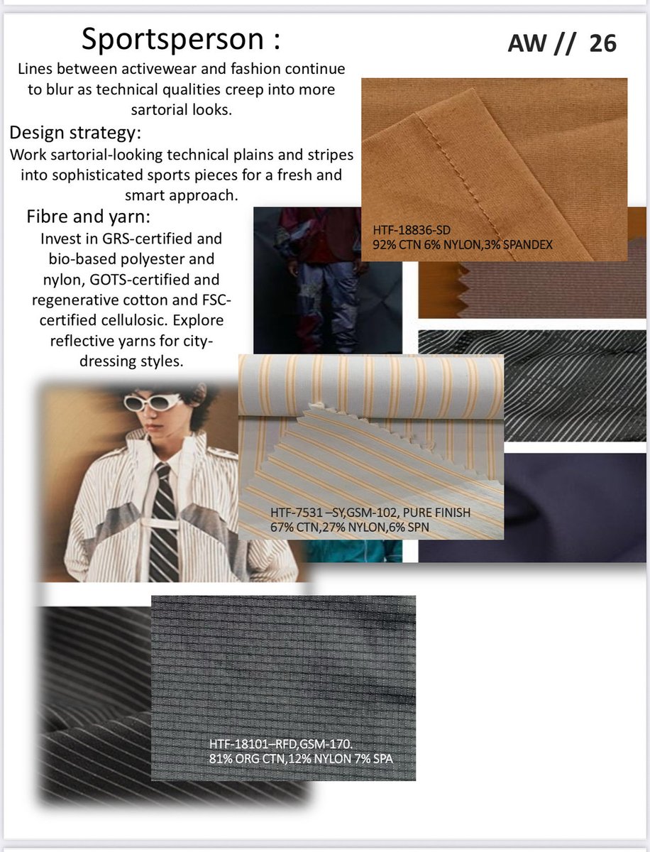 a_hakim200's tweet photo. Hoorain//AW26

Sportsperson: Lines between activewear and #fashion continue to blur as #technical qualities creep into more #sartorial looks.

Design strategy: Work sartorial-looking technical plains and stripes into #sophisticated sports pieces for a #fresh and smart approach https://t.co/7tzvJD39TE