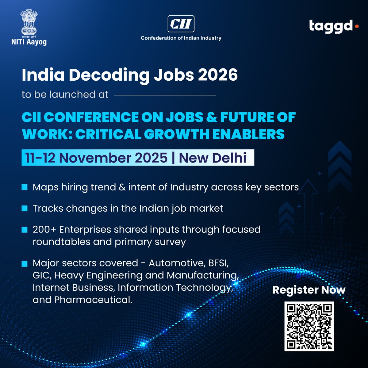 𝐖𝐢𝐭𝐧𝐞𝐬𝐬 𝐭𝐡𝐞 𝐥𝐚𝐮𝐧𝐜𝐡 𝐨𝐟 𝐈𝐧𝐝𝐢𝐚 𝐃𝐞𝐜𝐨𝐝𝐢𝐧𝐠 𝐉𝐨𝐛𝐬 2026 (7𝐭𝐡 𝐞𝐝𝐢𝐭𝐢𝐨𝐧) at the CII Conference on Jobs &amp; Future of Work: Critical Growth Enablers on 11–12 November 2025 at New Delhi.
Register Now: bit.ly/48ABsYn

#CIIIndia #IndiaDecoding