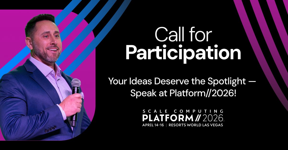 ScaleComputing's tweet image. Platform//2026—Scale Computing’s flagship event for Innovative Leaders, Technology Partners, & Service Providers—hits Las Vegas April 14-16, 2026! 🎤 Ready to showcase your expertise? Submit your proposal to present by 11/12:
cvent.com/c/abstracts/06…
#SCPlatform2026 #Platform2026