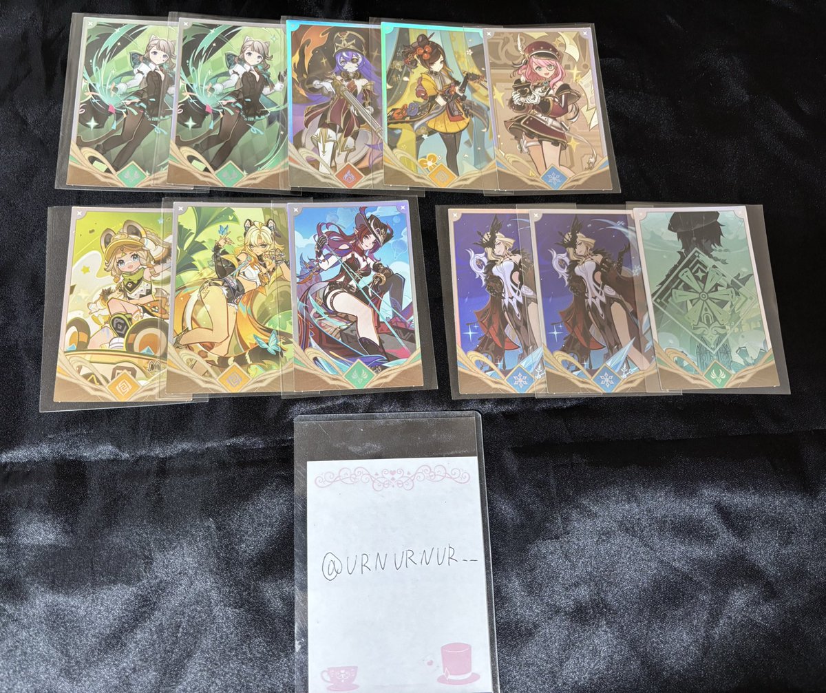 URNURNUR__'s tweet photo. 【交換】 原神 韓国 ソウル カフェ 七聖召喚 カード

譲：画像1～3枚目

求：リオセスリ > ヌヴィレット 

ご不快でなければ複数枚お渡し可能です。画像4枚目のものも求めております。郵送またはお手渡し可能です。お気軽にお声掛けください。 https://t.co/248dkXLO55