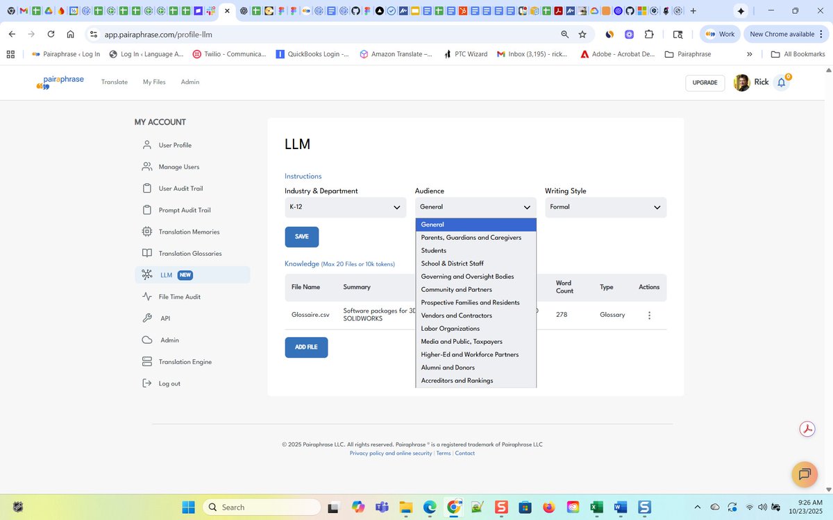 WoydeRick's tweet image. LLM Model Training is Live for all Pairaphrase users. Shape and personalize your translations by choosing your Industry, department, audience and writing style. #LLMs #modeltraining #AI #transcreation
