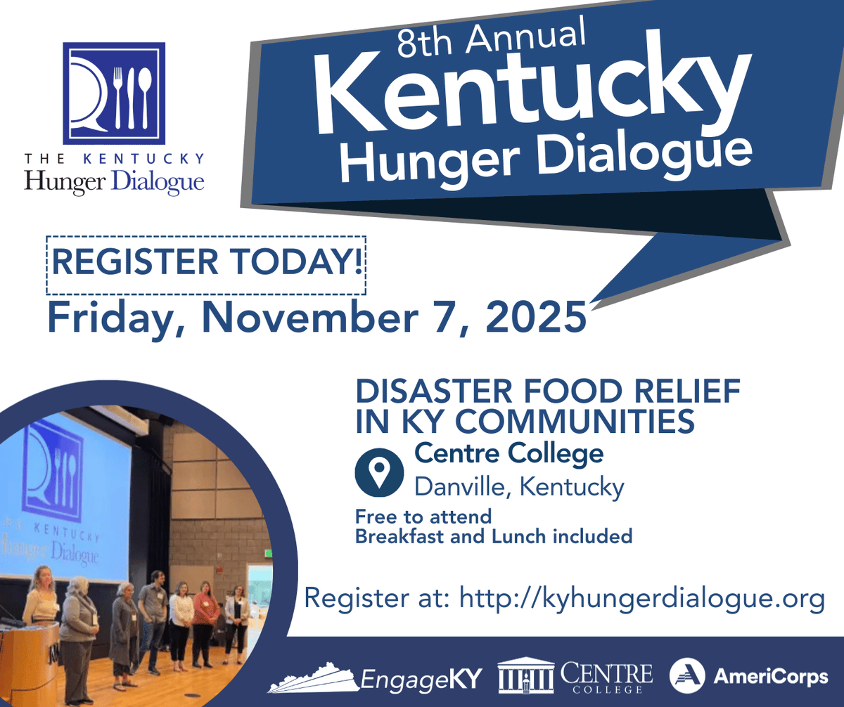 engageky's tweet photo. One week left to register for the #KentuckyHungerDialogue! If you're interested in attending, make sure to visit https://t.co/IK1W4vV91M to register today! #HungerAwareness #FoodInsecurity #EngageKY #AmeriCorps https://t.co/sGQxdOCavH