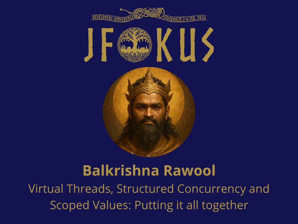 Jfokus's tweet image. 🧵 Virtual Threads, Structured Concurrency & Scoped Values: Putting it all together with @BalaRawool (ING Bank).
Master the threads of Java’s new era ⚡
👉 jfokus.se
#Jfokus #DeveloperConference #Java #VirtualThreads #ProjectLoom #Concurrency #SpringBoot