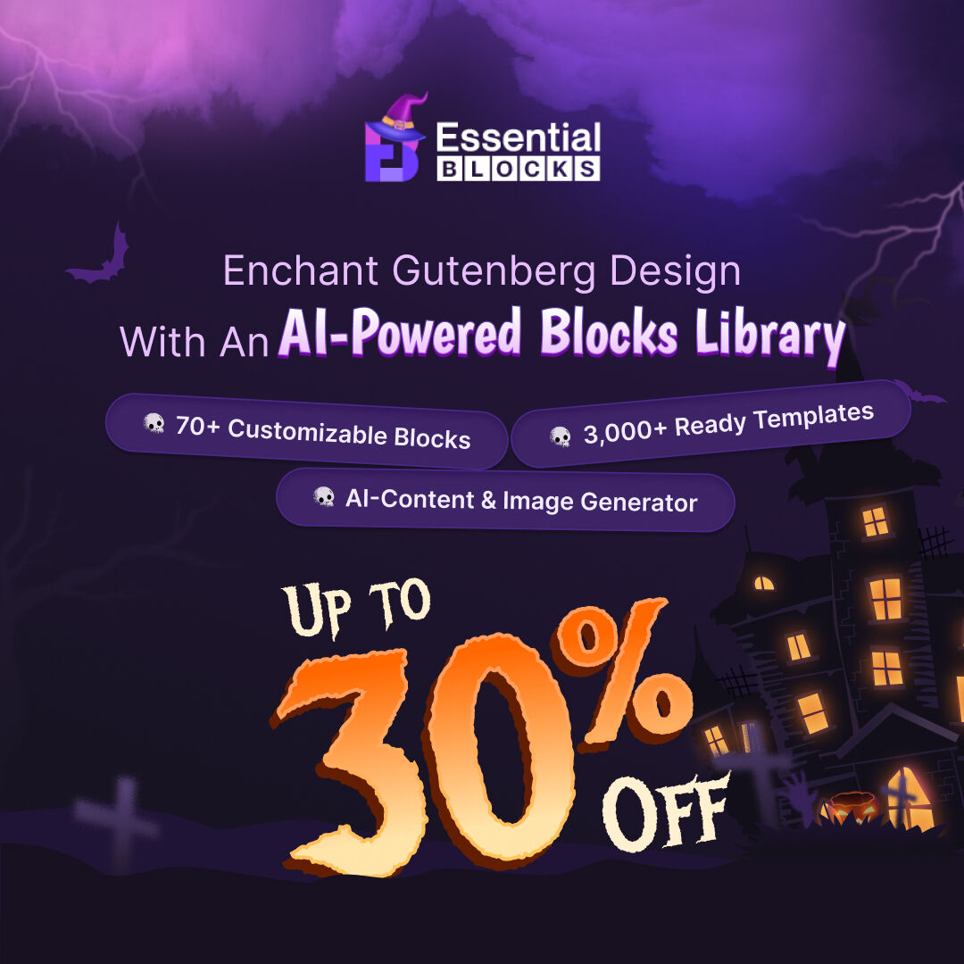EssentialBlocks's tweet image. Build Websites Block by Block with AI-Powered Features - up to 30% OFF!

This Halloween, treat yourself to spooky savings on Essential Blocks PRO and unlock 70+ powerful blocks and 3000+ ready templates to craft stunning websites in no time.

👉 Grab now: essential-blocks.com/#pricing