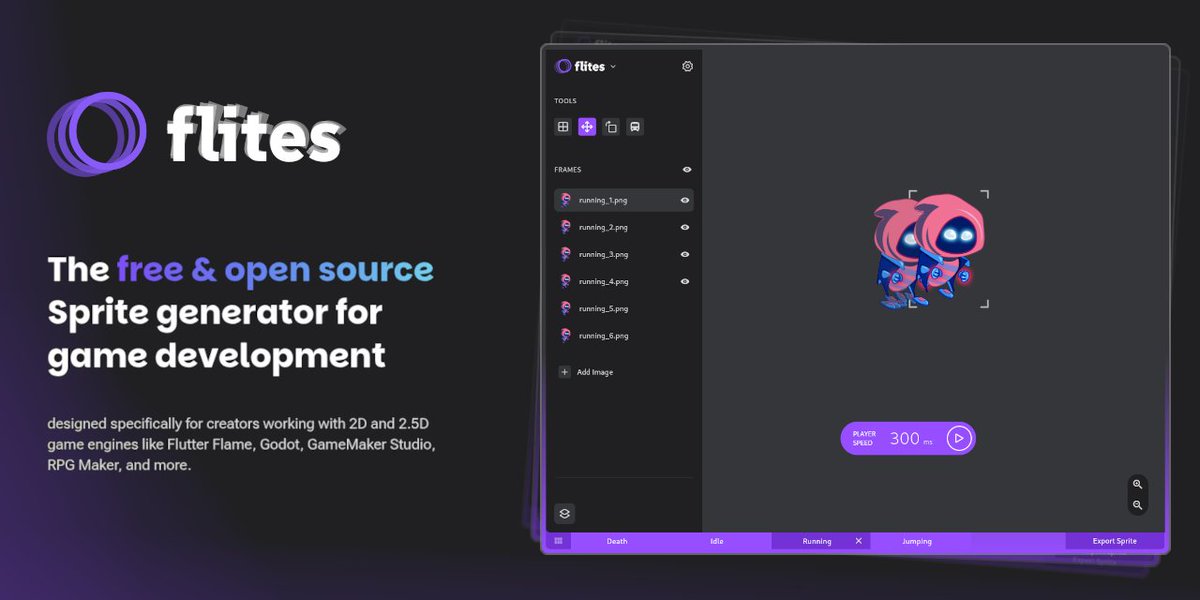 SimonEritsch's tweet image. 🚀 We’re beyond excited to announce marqablys latest open source project: 🚀
Flites — an open-source, cross-platform sprite editor built with Flutter! 🦋🔥
Together with @Benauerdev, @jacob_aes , we built a tool that makes creating &amp; managing complex sprite animations so much…