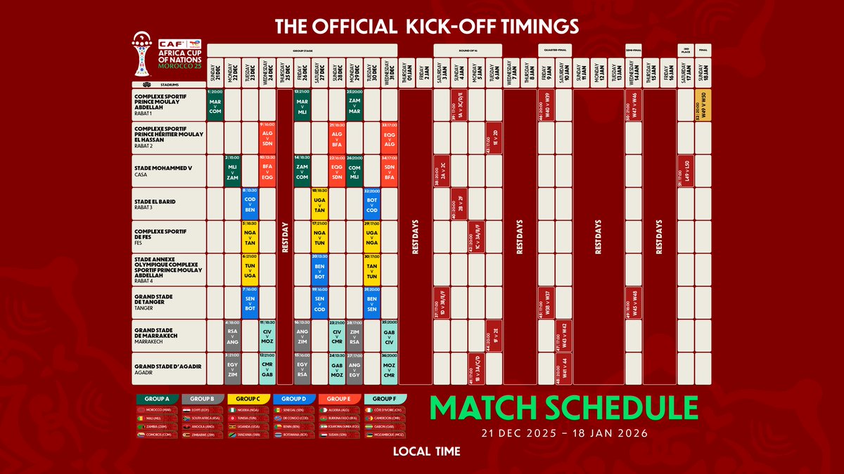 AFCON schedule is out! 👏