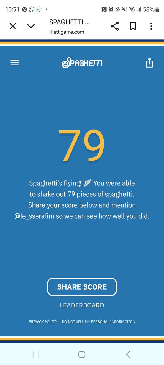 getaway_shadow's tweet image. @le_sserafim
#spaghettigame ⭐⭐⭐⭐ 🍝 79 noodles
Spaghetti's flying! 🪽
spaghettigame.com