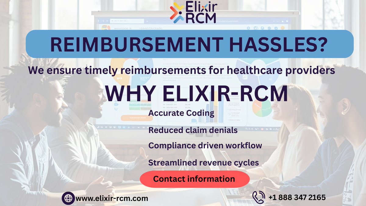 ElixirRcm's tweet image. #denialmanagement #reimbursement #insurancedenials #medicalbilling #medicalcoding #accuratecoding #claimmanagement #healthcarecoding #revenuecyclemanagement #streamline #workflow #HealthcareInnovation