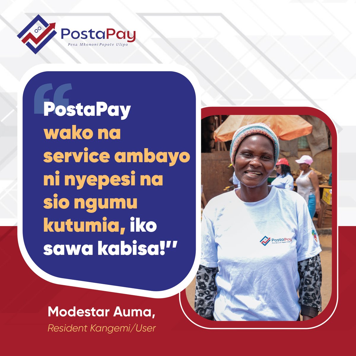 Bado unajiuliza mbona PostaPay?Usitie shaka, Modestar Auma ameshadhibitisha kuwa PostaPay ina sevice rahisi na iko sawa kabisaa.
Download PostaPay Leo!
PostaPay ,Pesa Mkononi, Popote ulipo.
#PostaPay.