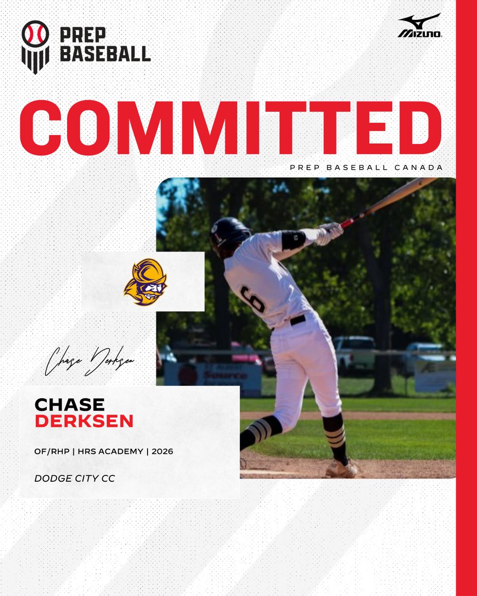 🚨𝐂𝐎𝐌𝐌𝐈𝐓𝐌𝐄𝐍𝐓 𝐀𝐋𝐄𝐑𝐓🚨

'26 RHP/OF Chase Derksen (<a href="/HRSTC_WPG/">HRS Training Centre</a>) has announced his commitment to Dodge City CC.

<a href="/ChaseDerksen1/">Chase Derksen</a> | <a href="/GoConqsBB/">Dodge City CC Baseball</a>