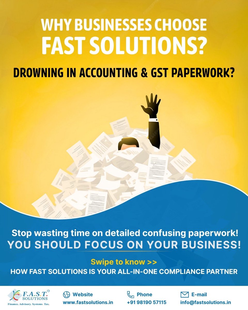 FASTSolutionsI1's tweet image. Drowning in GST and accounting work?
We’ve got you covered! 

At Fast Solutions, we make compliance simple so you can focus on growing your business.
Smart accounting, zero penalties, and more time for what matters most; your success.

DM us to get started today!

#Tax