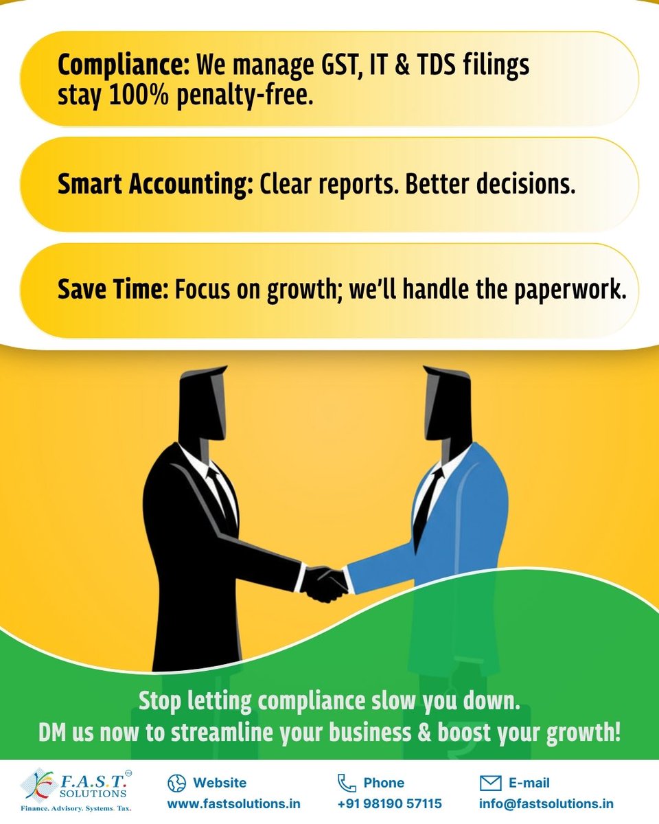 FASTSolutionsI1's tweet image. Drowning in GST and accounting work?
We’ve got you covered! 

At Fast Solutions, we make compliance simple so you can focus on growing your business.
Smart accounting, zero penalties, and more time for what matters most; your success.

DM us to get started today!

#Tax