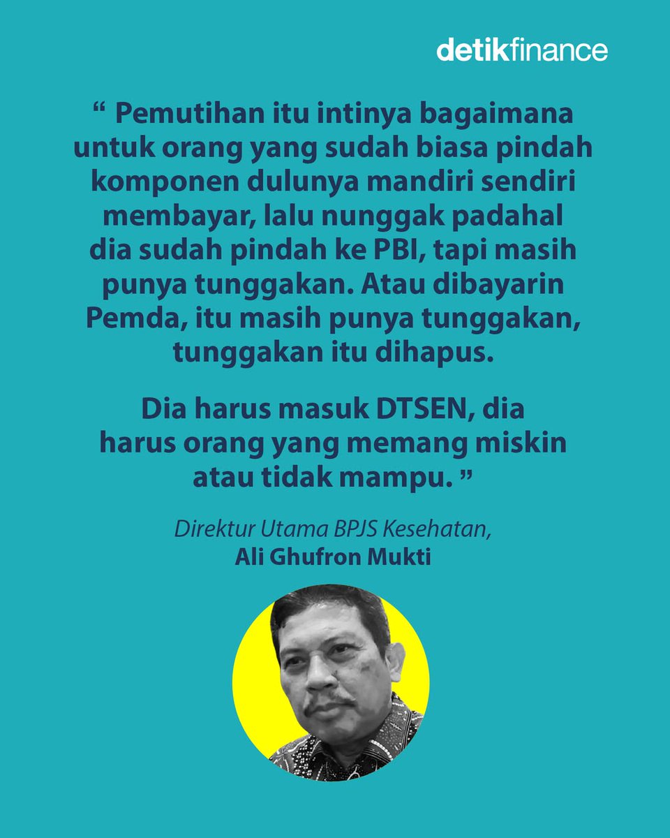 detikfinance's tweet image. Menkeu Purbaya Yudhi Sadewa telah menyiapkan anggaran Rp 20 triliun pada APBN 2026 untuk menghapus atau memutihkan tunggakan iuran BPJS Kesehatan masyarakat tak mampu.

Seperti apa kategorinya? Cek di slide berikutnya!

&amp;gt;&amp;gt; finance.detik.com/moneter/d-8174…

#BPJS #BPJSKesehatan #Pemutihan