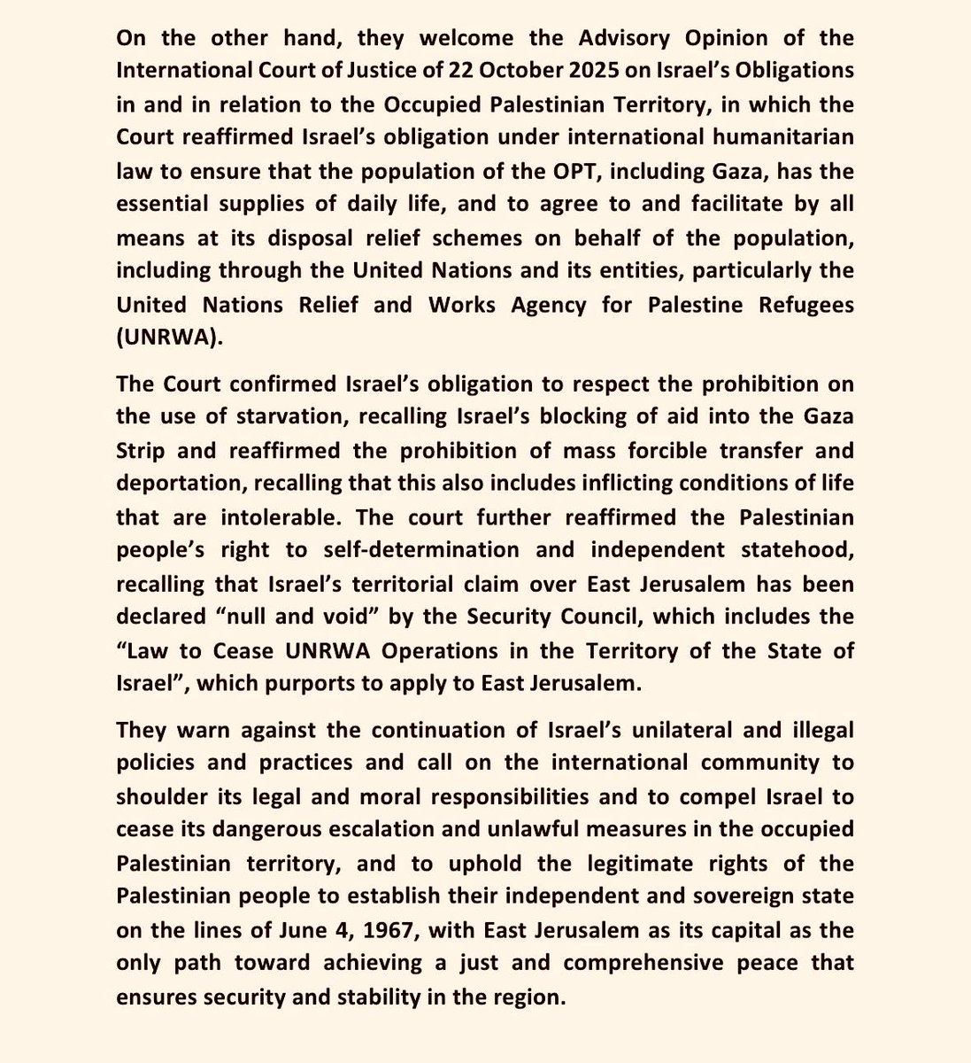 Joint Statement 
The Hashemite Kingdom of Jordan, the Republic of Indonesia, the Islamic Republic of Pakistan, the Republic of Türkiye, the Republic of Djibouti, the Kingdom of Saudi Arabia, the Sultanate of Oman, Republic of The Gambia, the State of Palestine, the State of
