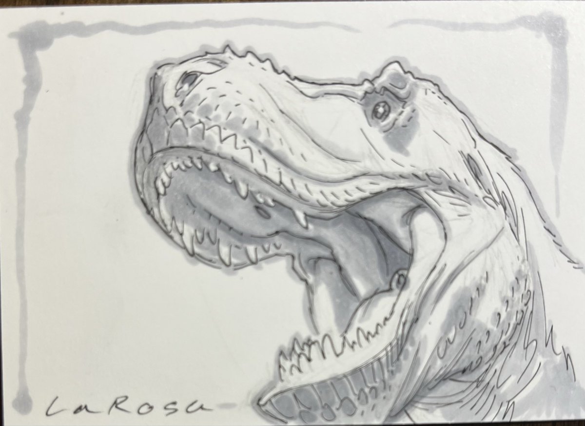 lewislarosa's tweet image. Powering through a few hundred sketch cards for the Megalith kickstarter. Some backers are getting T. rexes. Hope that’s ok.