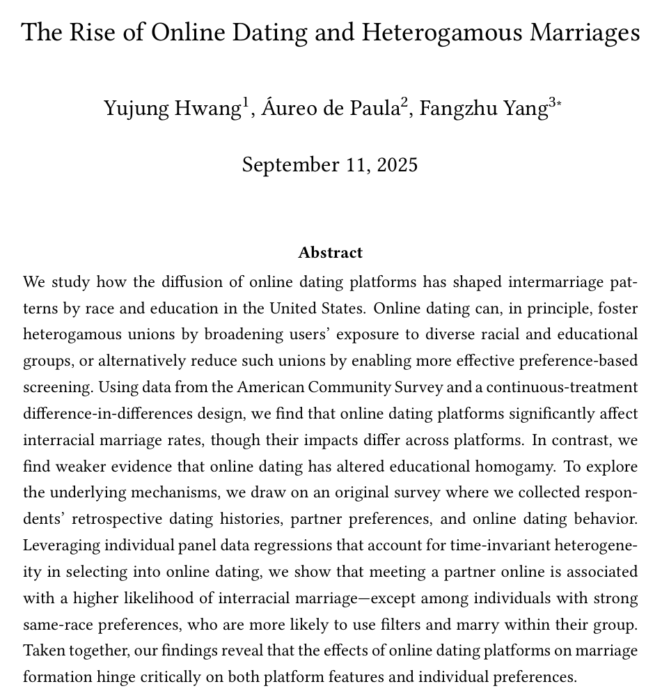 Did online dating make US marriages more diverse? Yes!

Meeting online made interracial marriage more likely, but it didn't substantially change how often people marry across education levels.