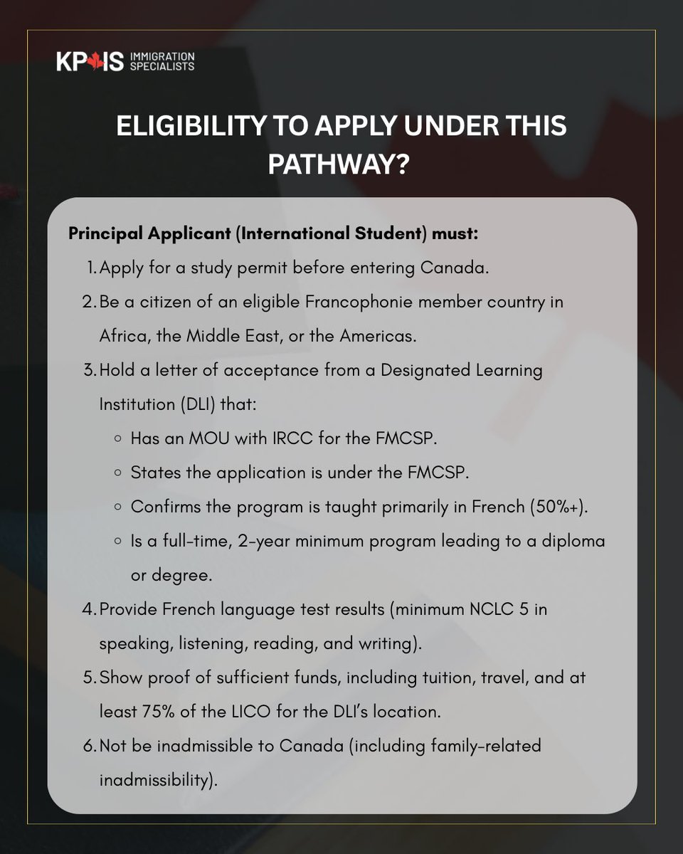 KpisCanada's tweet image. 🚨 BREAKING: IRCC has raised the cap for Canada’s Francophone Study-to-PR pathway (FMCSP)! 🇨🇦

The new cap allows up to 2,970 applications — up from 2,300 last year.
🗓️ Application window: Aug 26, 2025 – Aug 25, 2026.

#IRCC #FMCSP