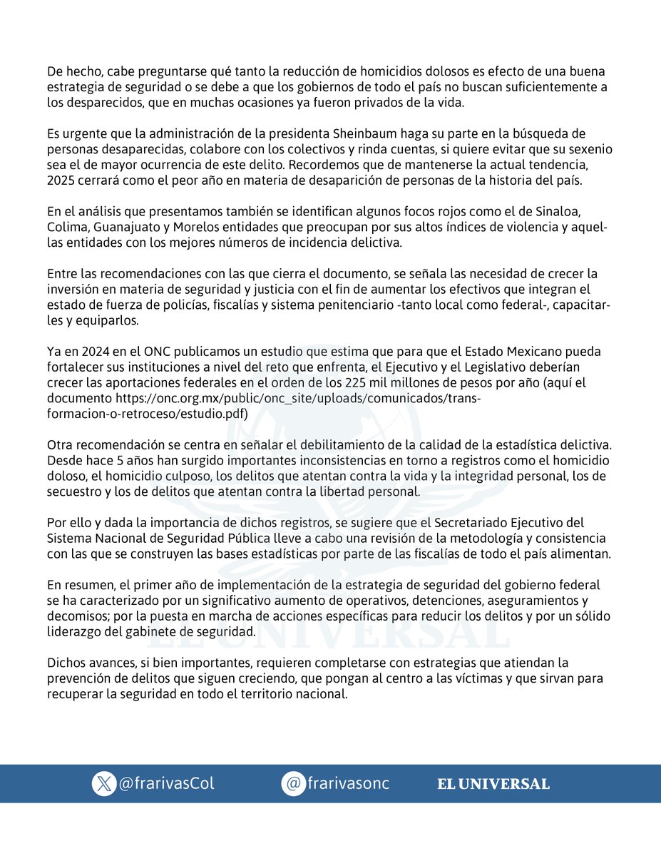 A un año del arranque de la nueva estrategia de seguridad, México muestra avances importantes: más operativos, detenciones y decomisos. Sin embargo, delitos como la extorsión y la desaparición de personas siguen creciendo. <a href="/frarivasCoL/">Francisco Rivas</a> <a href="/Univ_Opinion/">Opinión El Universal</a>
acortar.link/p0xmRZ